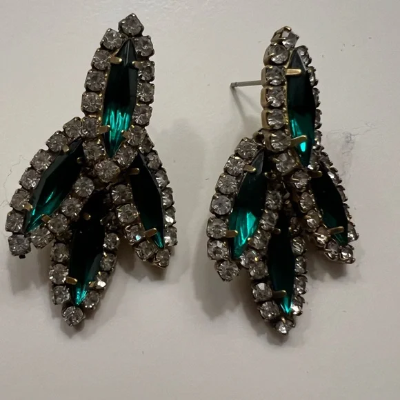 ***HOLD*** Elizabeth Cole Bacall Faux Emerald and Diamond Pierced Earrings - Picture 4 of 5